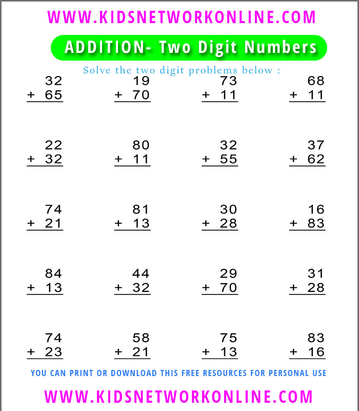 Addition-Two digit worksheets