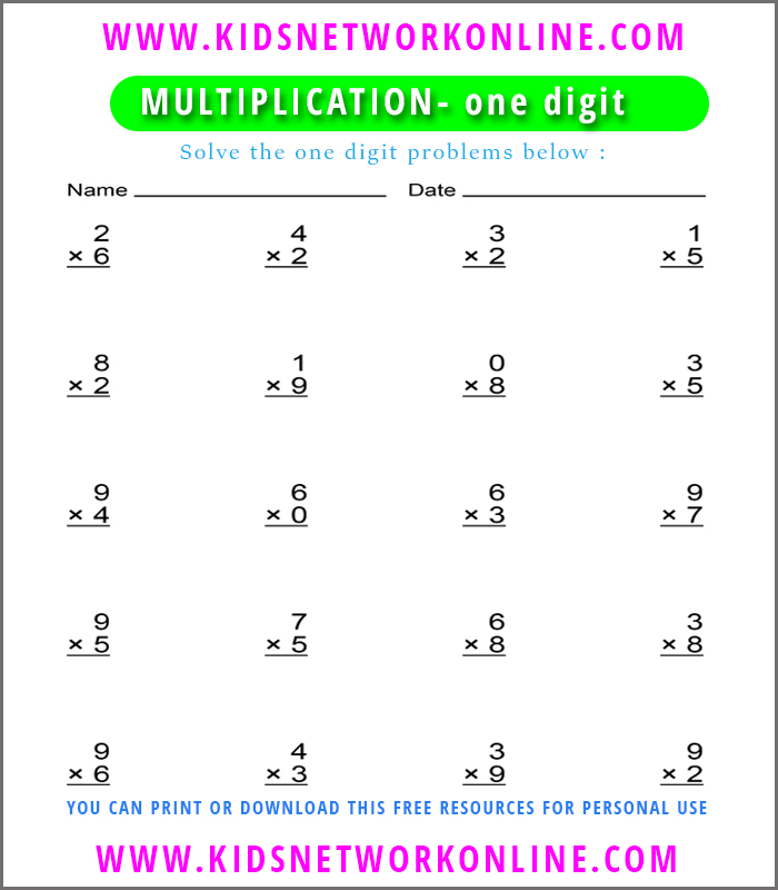 one digit multiplication worksheets