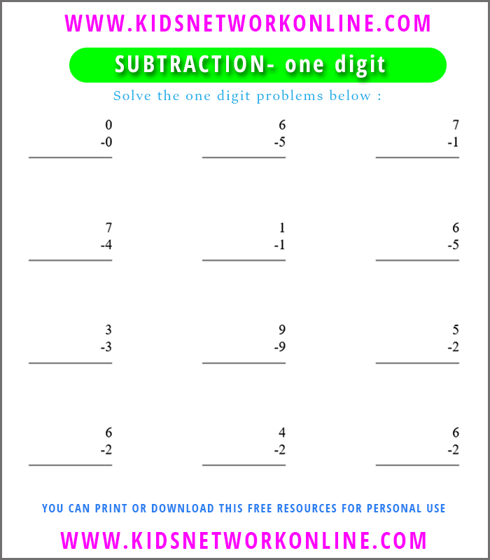 One digit subtraction  worksheet for kids-2