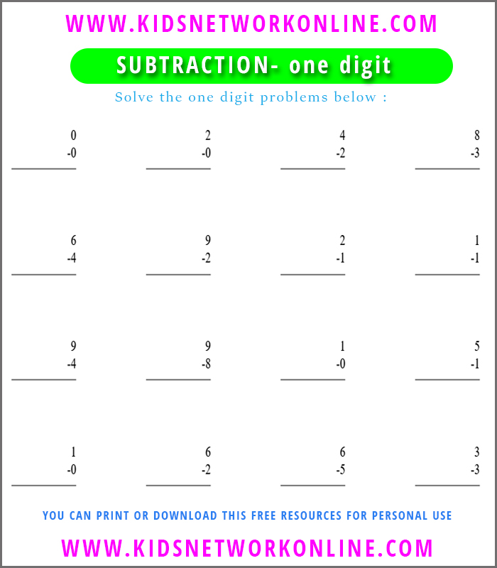 One digit subtraction  worksheet for kids-3